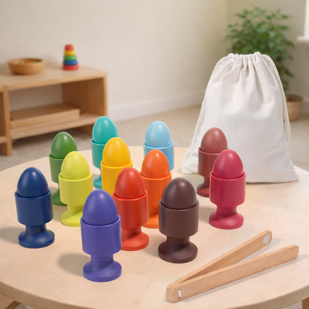 Wooden eggs and cups